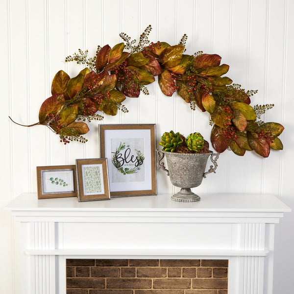 6’ Autumn Magnolia Leaf and Berries Artificial Garland