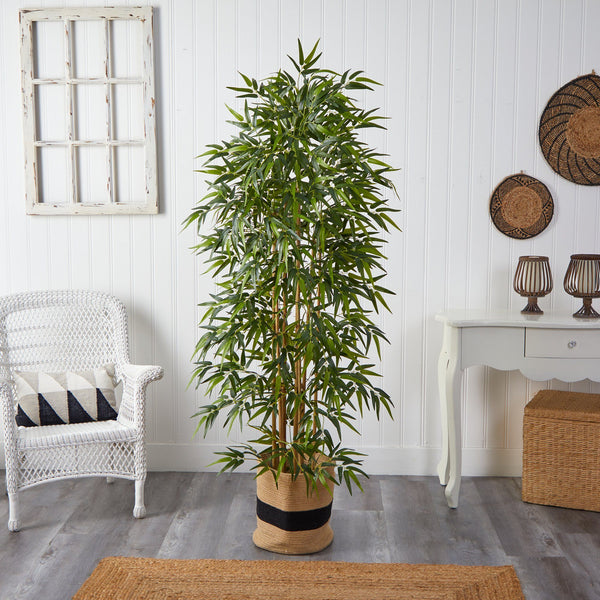 6' Bamboo Artificial Tree with 1024 Bendable Branches in Handmade Natural Cotton Planter