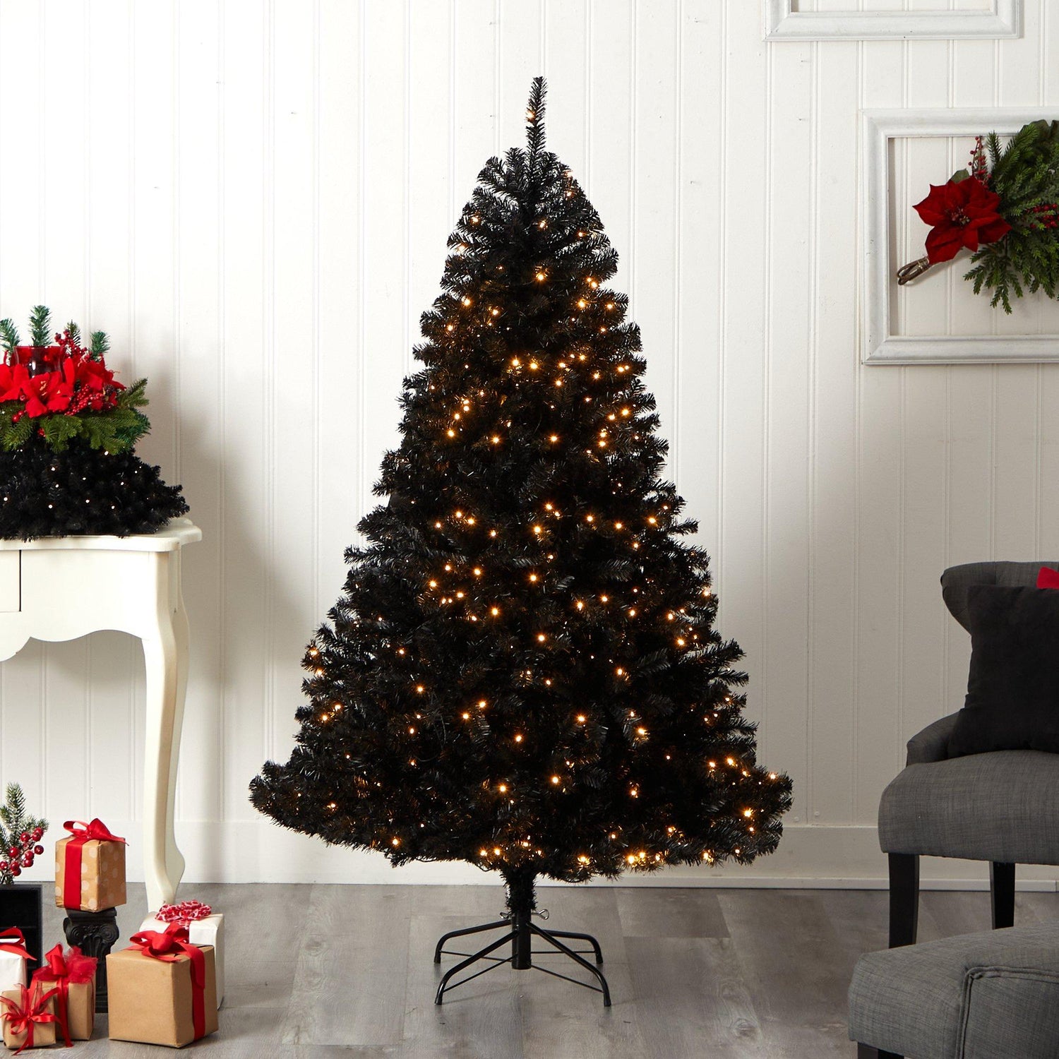 6’ Black Artificial Christmas Tree with 400 Clear LED Lights and 1036 Tips