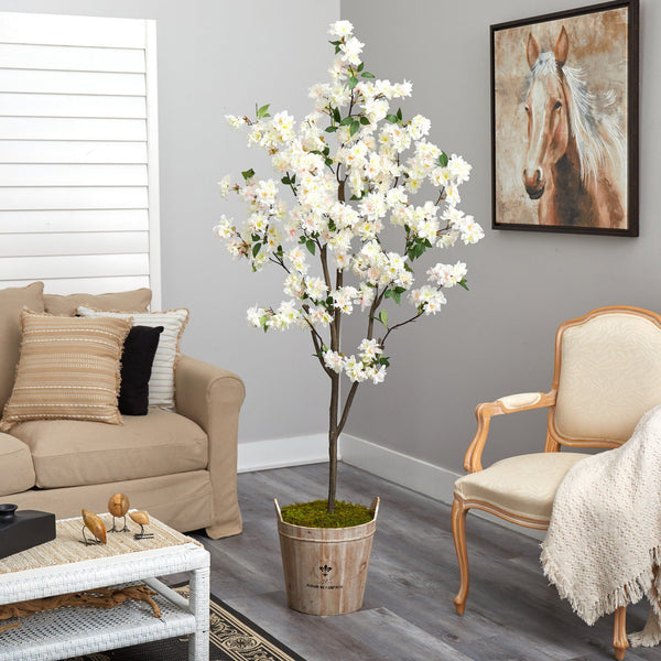 6’ Cherry Blossom Artificial Tree in Farmhouse Planter