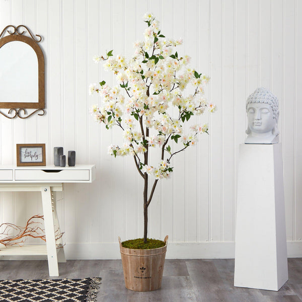 6’ Cherry Blossom Artificial Tree in Farmhouse Planter