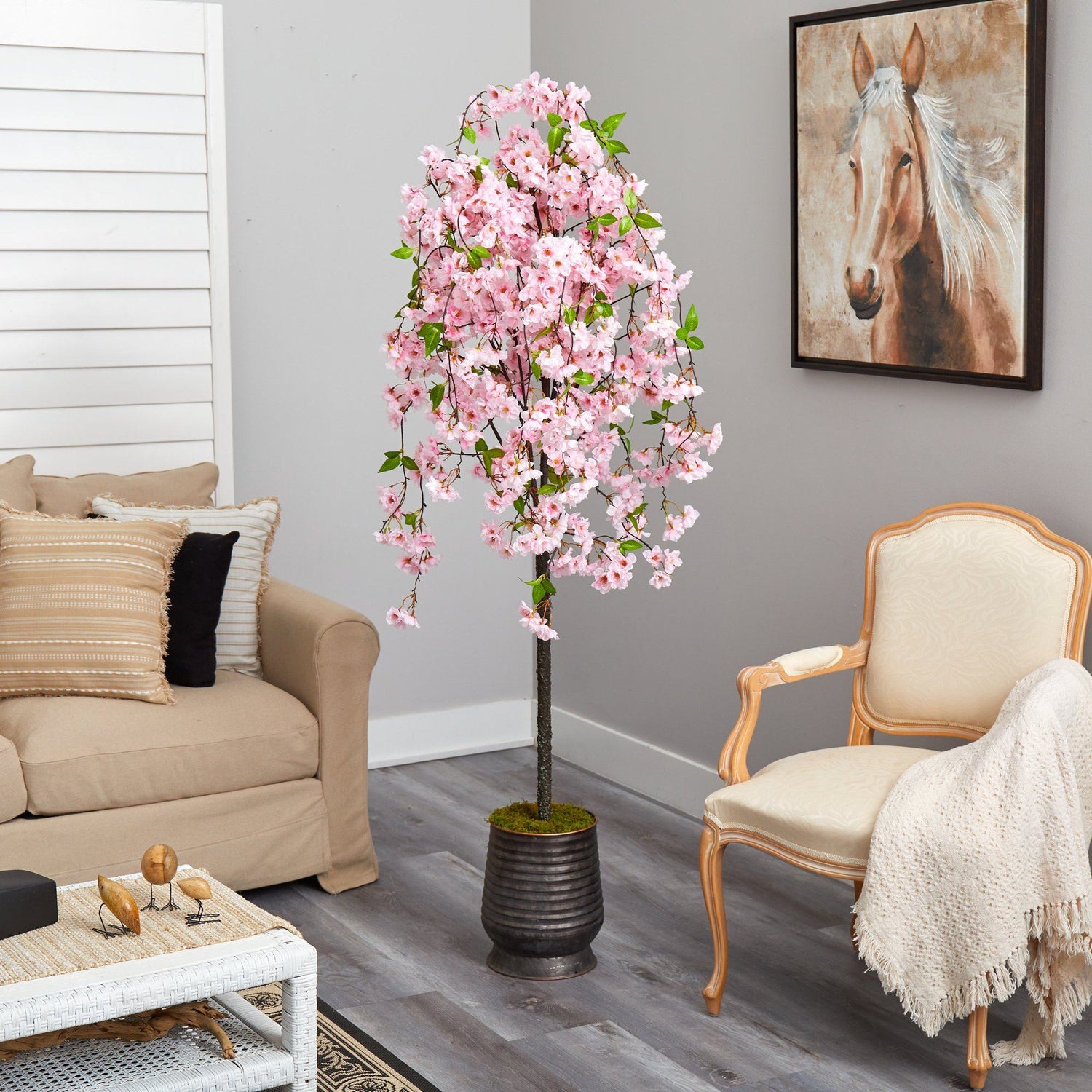 6' Cherry Blossom Artificial Tree in Ribbed Metal Planter