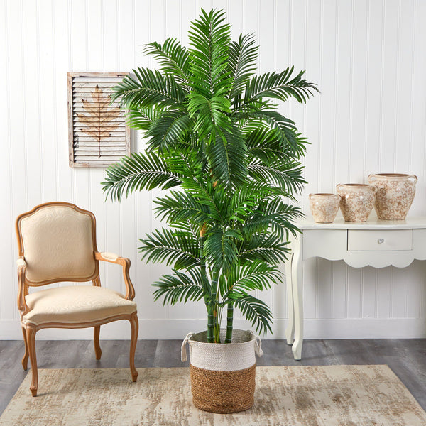 6’ Curvy Parlor Artificial Palm Tree in Handmade Natural Jute and Cotton Planter