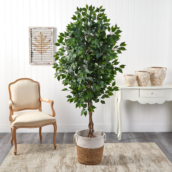 6’ Ficus Artificial Tree with Natural Trunk in Handmade Natural Jute and Cotton Planter