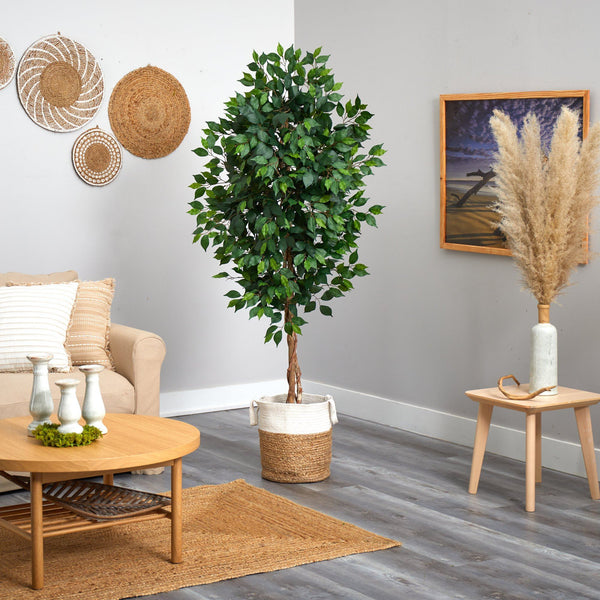 6’ Ficus Artificial Tree with Natural Trunk in Handmade Natural Jute and Cotton Planter