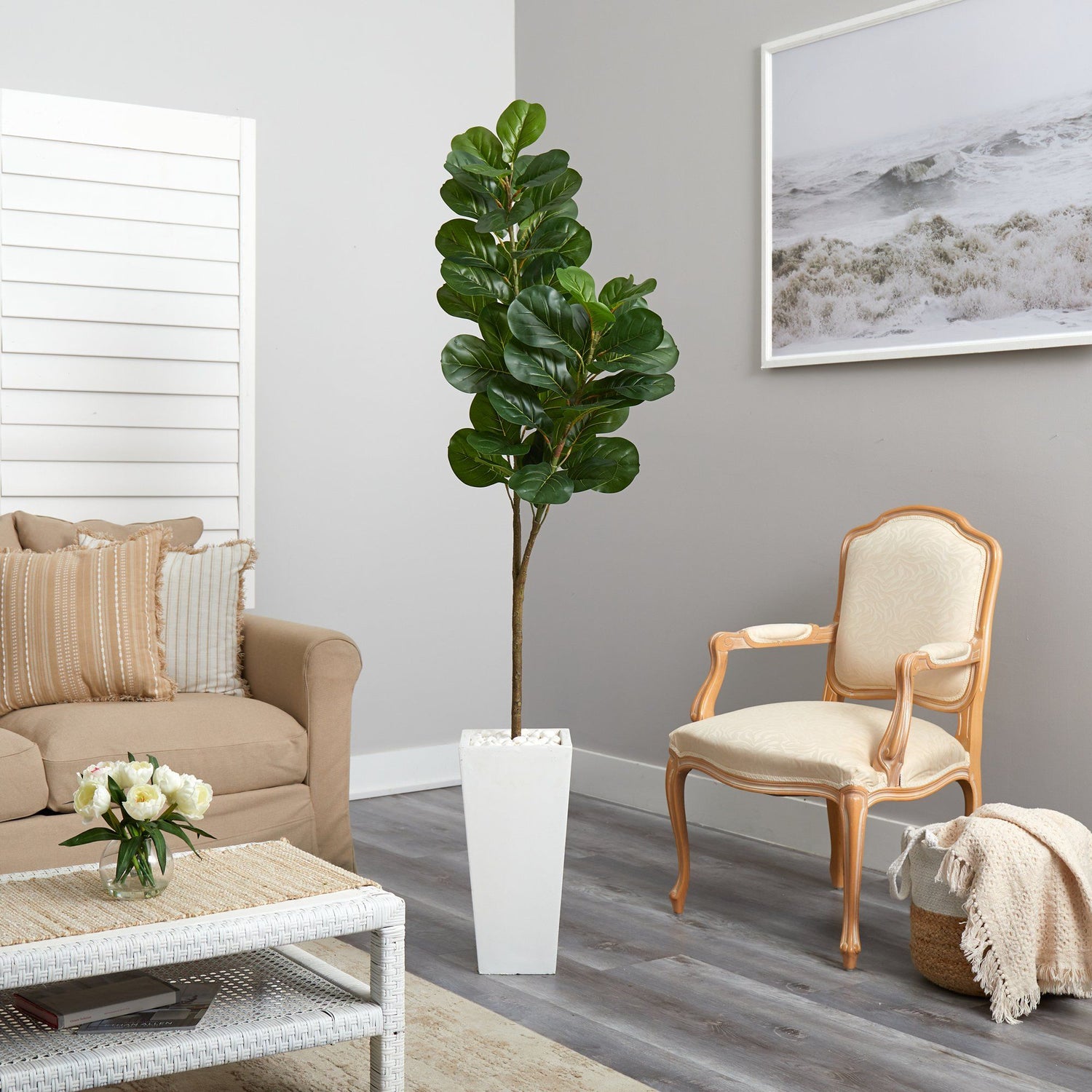 6’ Fiddle leaf Fig Artificial Tree in Tall White Planter