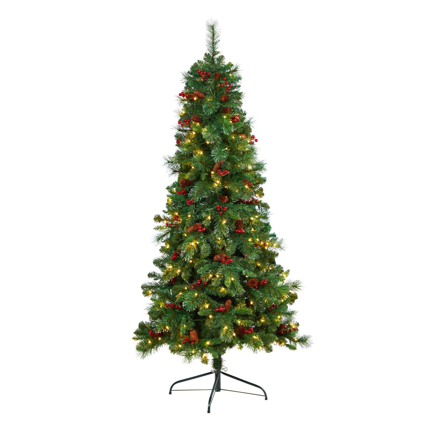 6’ Flat Back Montreal Mountain Artificial Christmas Tree with Pine Cones and Berries