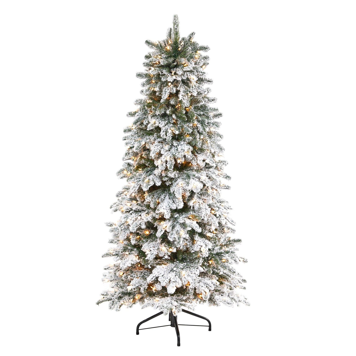 6’ Flocked North Carolina Fir Artificial Christmas Tree with 450 Warm White Lights and 1560 Bendable Branches