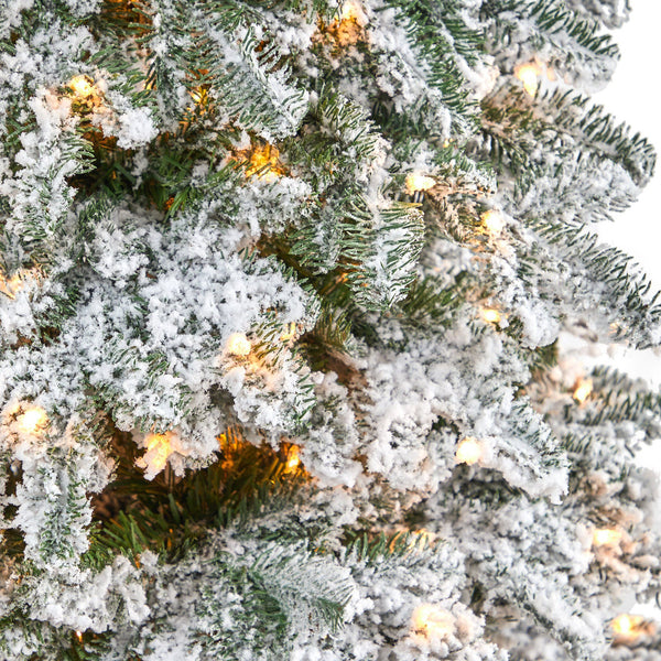 6’ Flocked North Carolina Fir Artificial Christmas Tree with 450 Warm White Lights and 1560 Bendable Branches