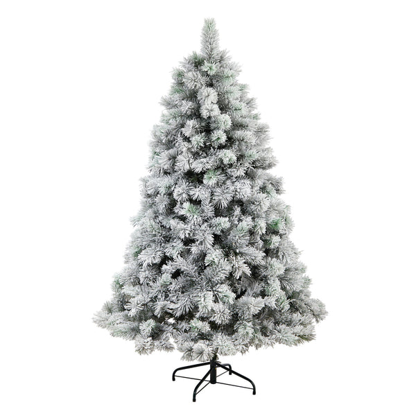 6’ Flocked Oregon Pine Artificial Christmas Tree with 300 Clear Lights and 551 Bendable Branches