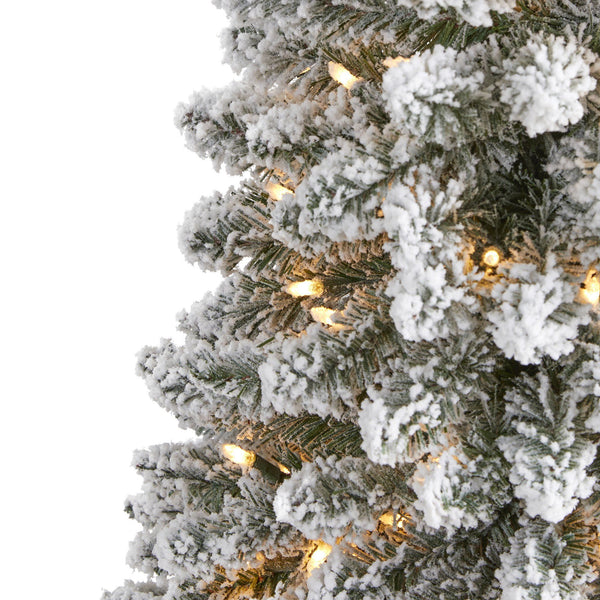 6’ Flocked Pencil Artificial Christmas Tree with 300 Clear Lights and 438 Bendable Branches