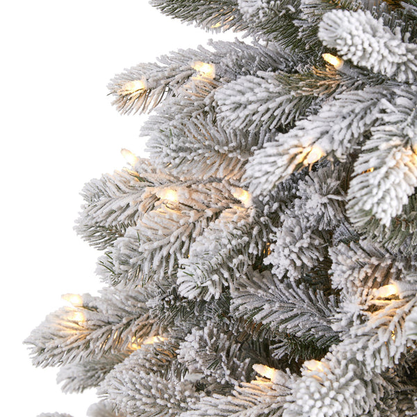 6’ Flocked South Carolina Spruce Artificial Christmas Tree with 450 Clear Lights and 925 Bendable Branches