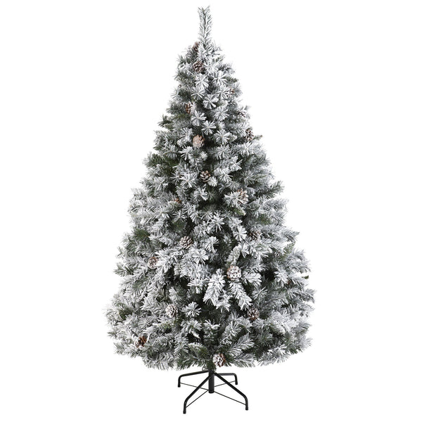 6' Flocked White River Mountain Pine Artificial Christmas Tree with Pinecones