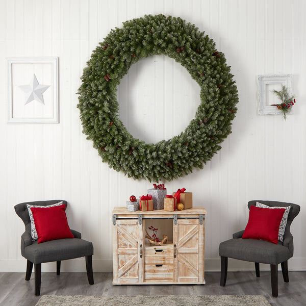 6’ Giant Flocked Christmas Wreath with Pinecones, 400 Clear LED Lights and 920 Bendable Branches