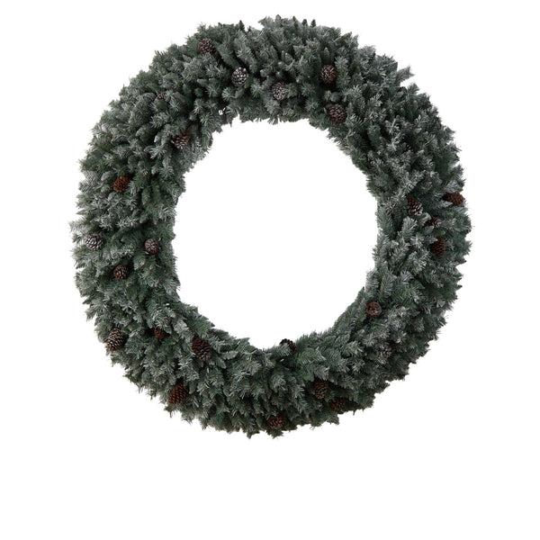 6’ Giant Flocked Christmas Wreath with Pinecones, 600 Clear LED Lights and 1000 Bendable Branches