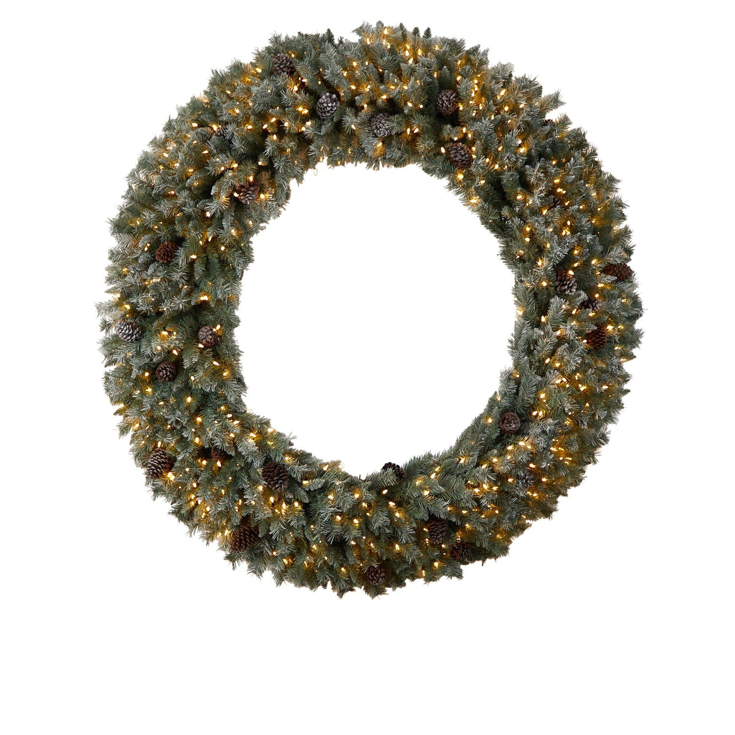 6’ Giant Flocked Christmas Wreath with Pinecones, 600 Clear LED Lights and 1000 Bendable Branches