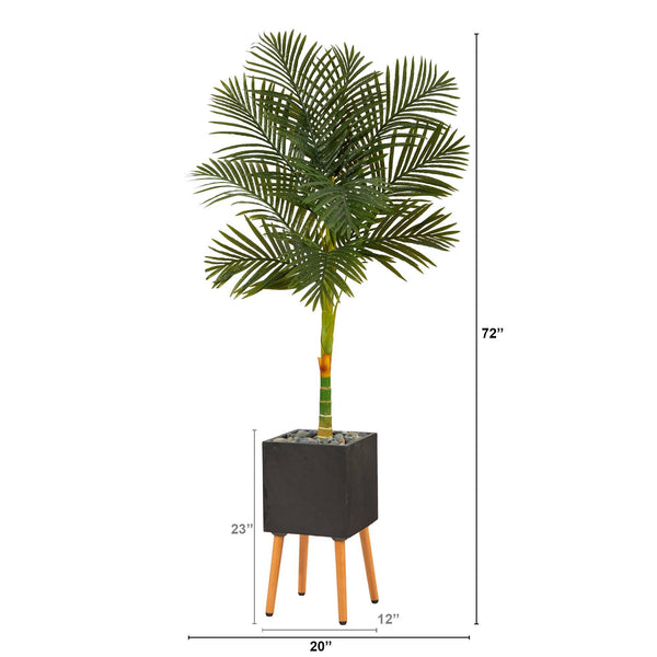 6’ Artificial Golden Cane Palm Tree in Black Planter with Stand