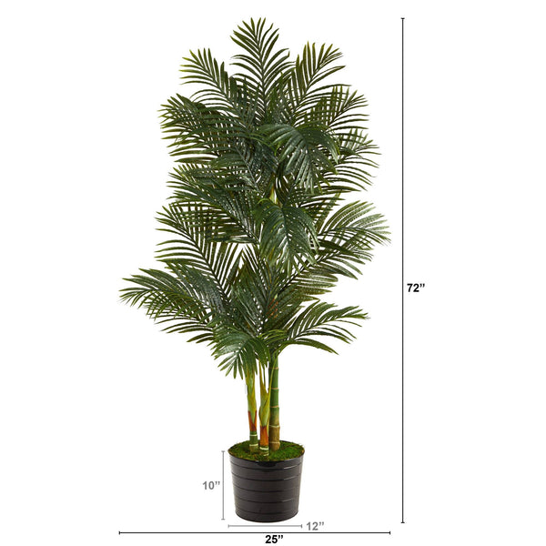 6’ Golden Cane Artificial Palm Tree in Black Tin Planter