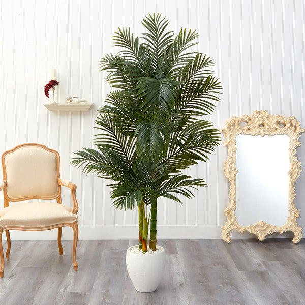 6’ Golden Cane Artificial Palm Tree in White Planter