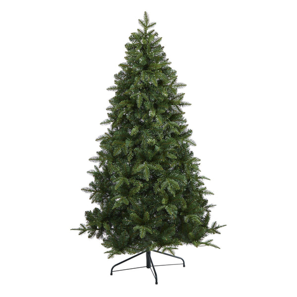 6’ Grand Teton Spruce Flat Back Artificial Christmas Tree with 180 Clear LED Lights and 727 Bendable Branches