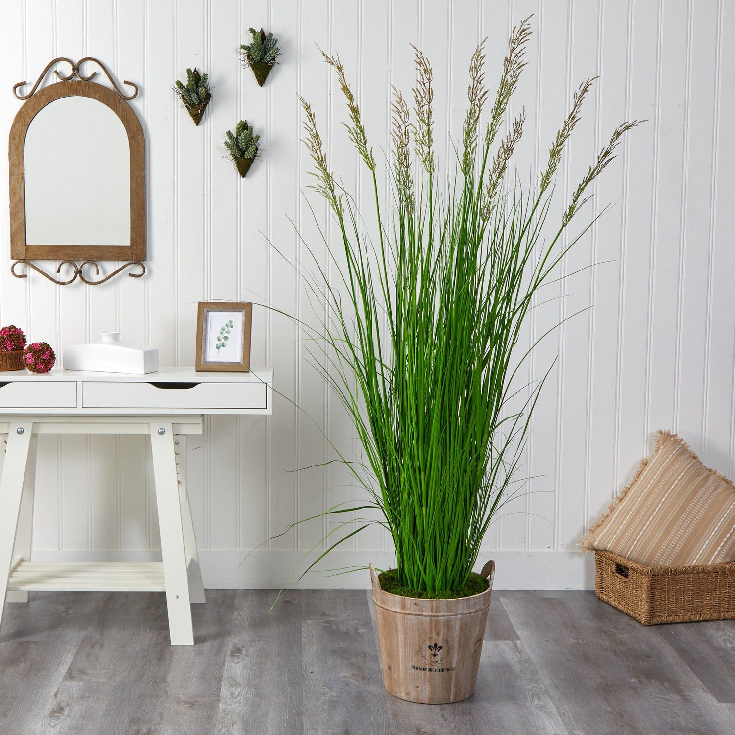 6’ Grass Artificial Plant in Farmhouse Planter