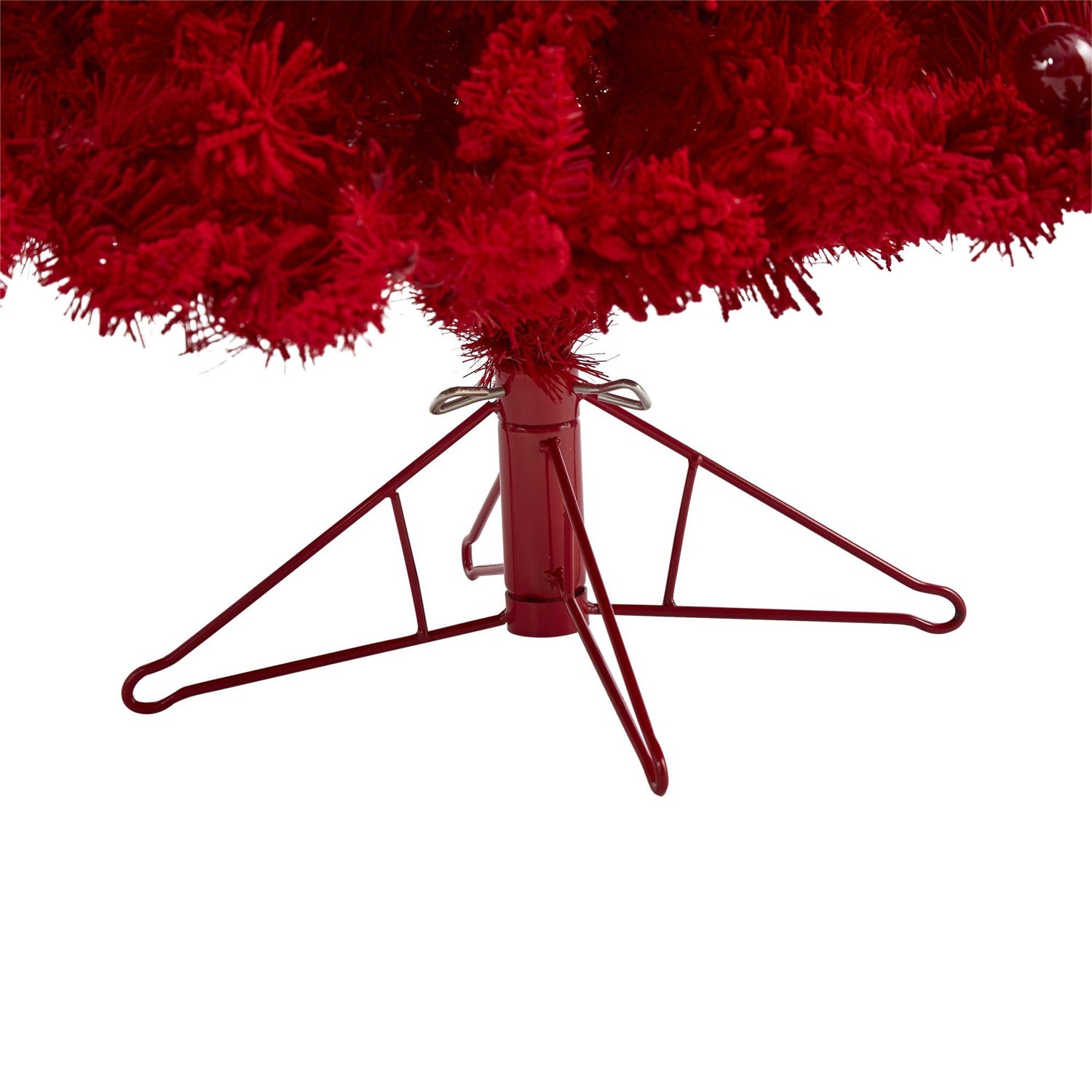 6' Red Flocked Fraser Fir Artificial Christmas Tree with 350 Red Lights, 33 Globe Bulbs and 748 Bendable Branches