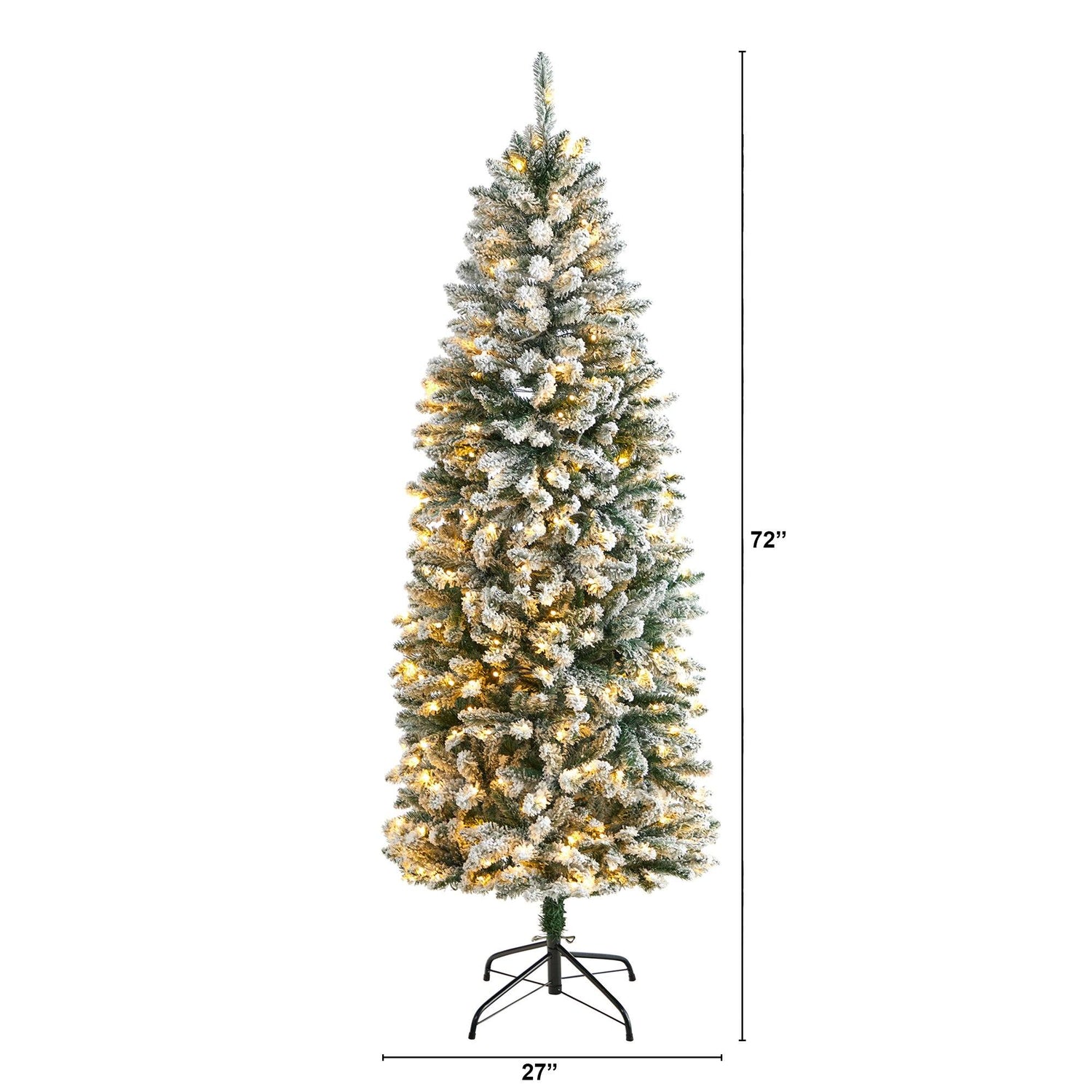 6’ Slim Flocked Montreal Fir Artificial Christmas Tree with 250 White LED Lights and 743 Branches