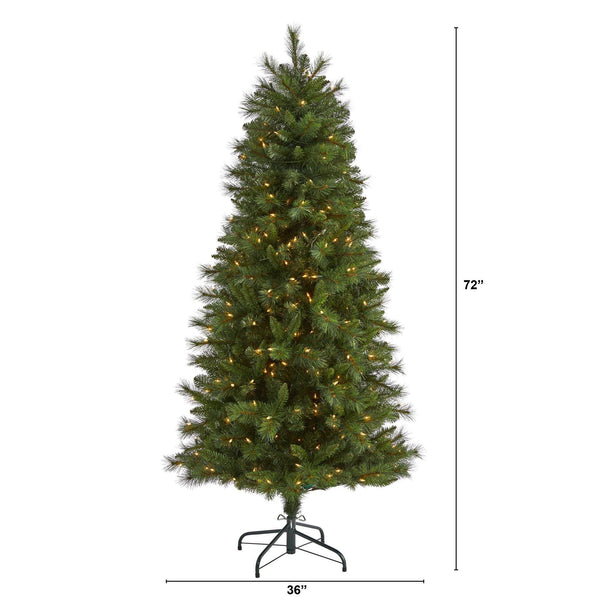 6’ Slim West Virginia Mountain Pine Artificial Christmas Tree with 300 Clear Lights and 629 Bendable Branches