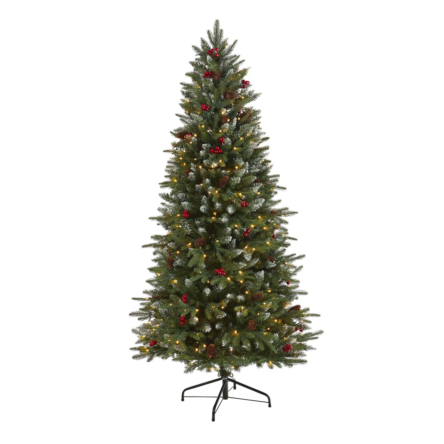 6' Snow Tipped Portland Spruce Artificial Christmas Tree with Frosted Berries and Pinecones with 300 Clear LED Lights