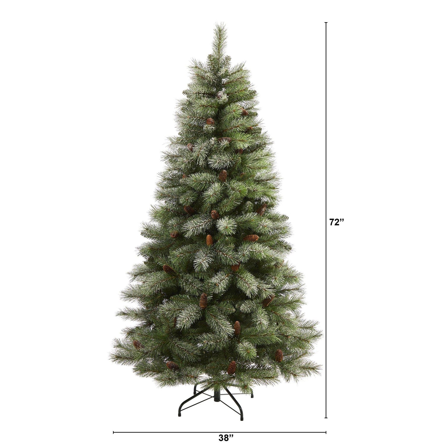 6’ Snowed French Alps Mountain Pine Artificial Christmas Tree with 583 Bendable Branches and Pine Cones