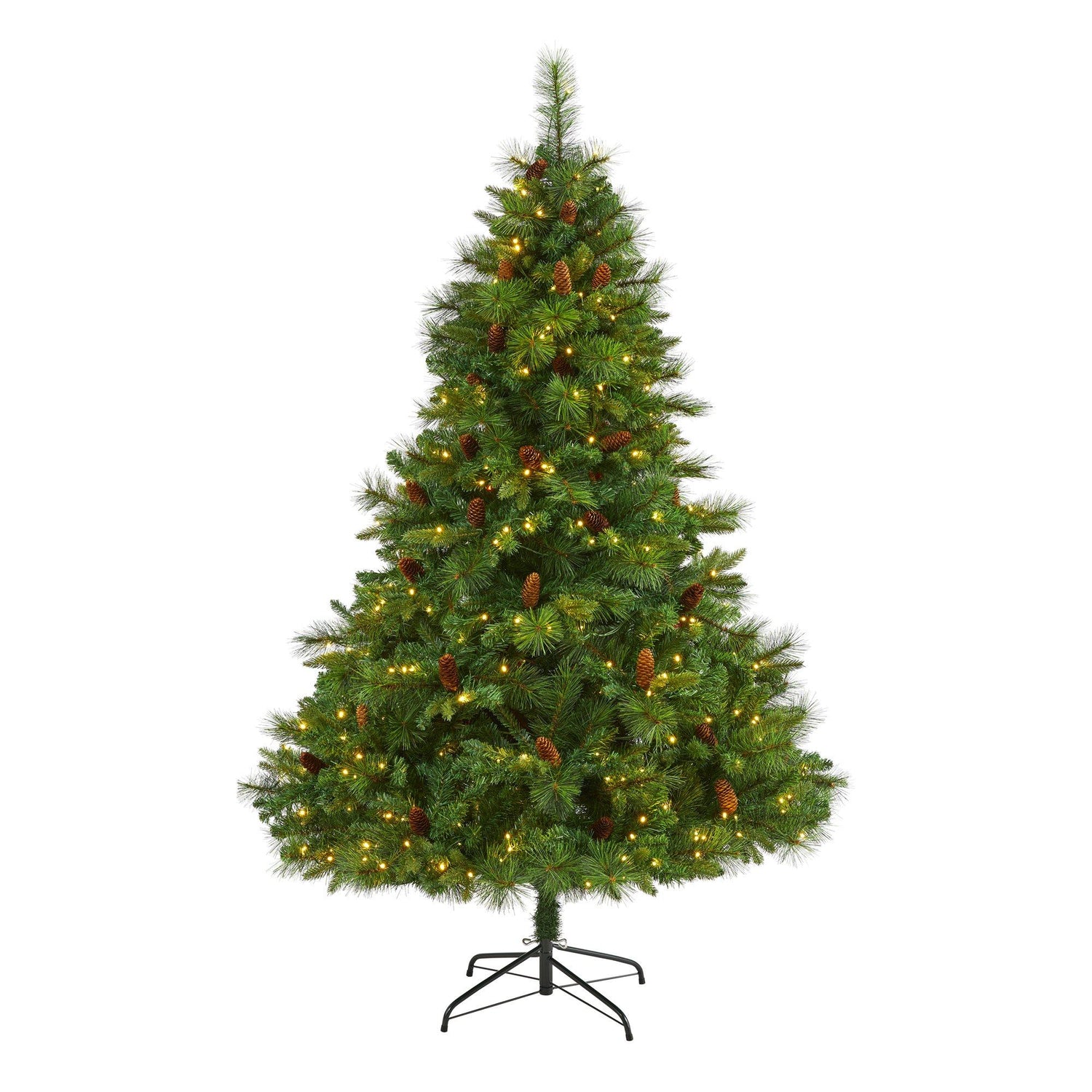 6’ West Virginia Full Bodied Mixed Pine Artificial Christmas Tree with 300 Clear LED Lights and Pine Cones