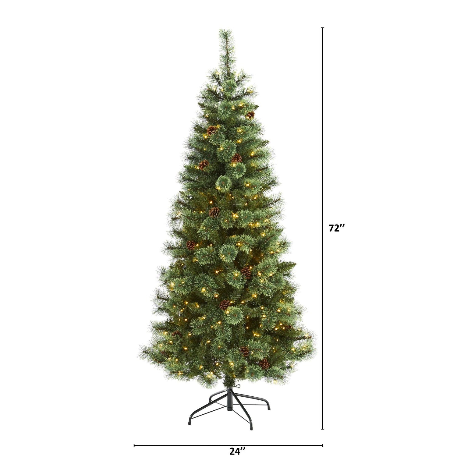 6’ White Mountain Pine Artificial Christmas Tree with 300 Clear LED Lights and Pine Cones