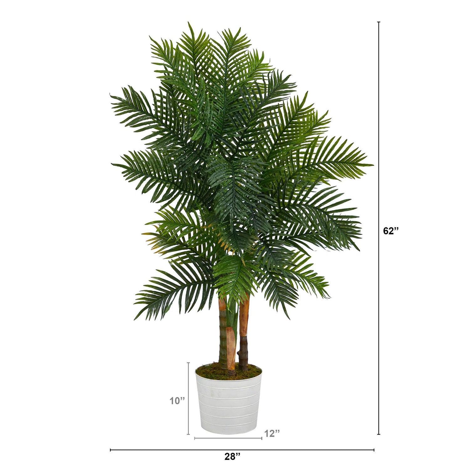 62” Areca Palm Artificial Tree in White Tin Planter (Real Touch)