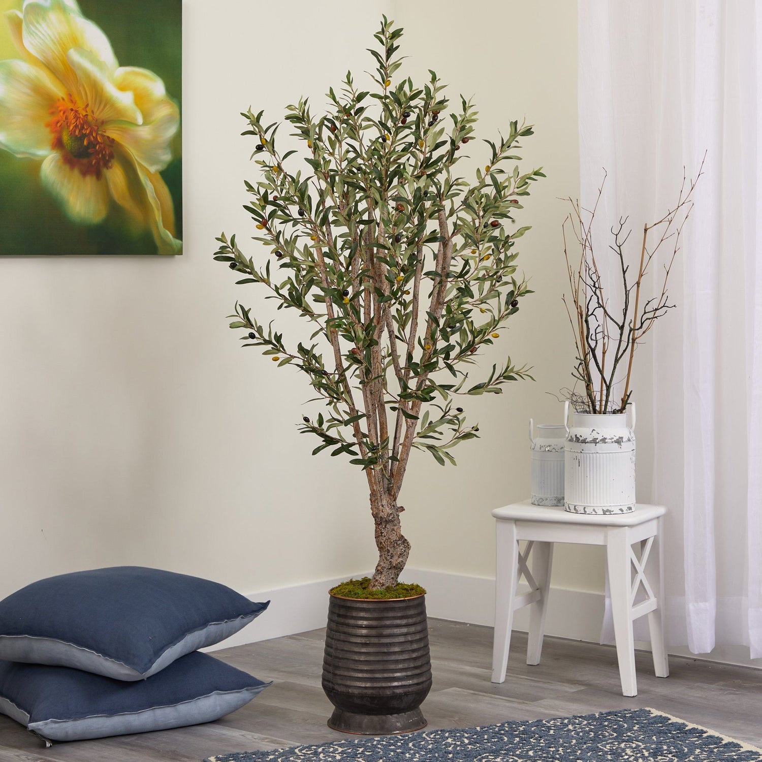 62” Olive Artificial Tree in Ribbed Metal Planter