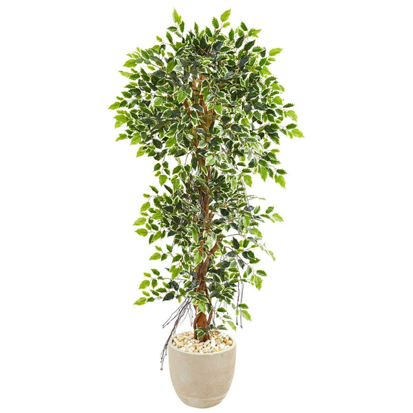 63” Elegant Ficus Artificial Tree in Sandstone Planter