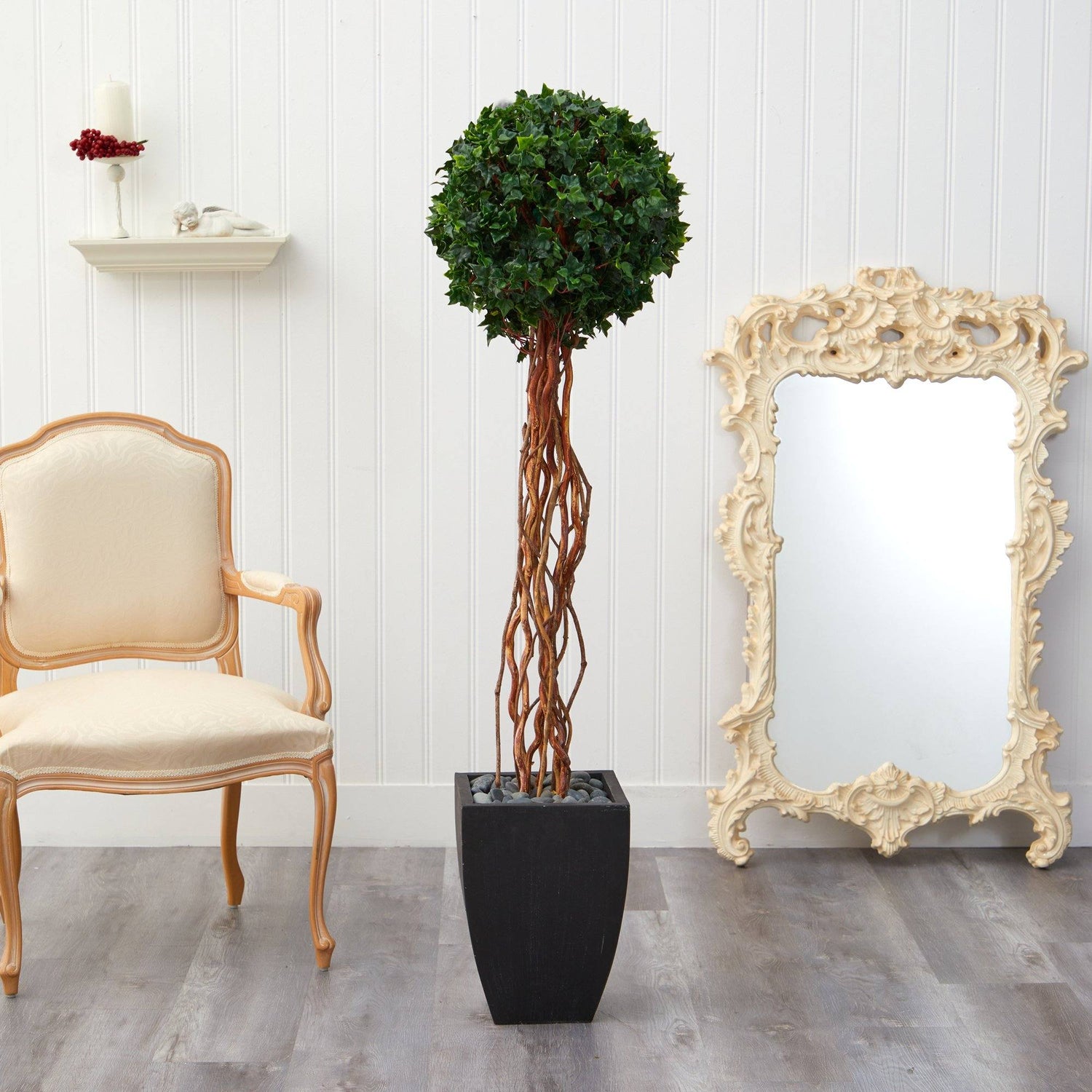 64” English Ivy Single Ball Artificial Topiary Tree in Black Planter (Indoor/Outdoor)