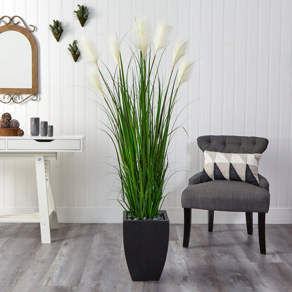 64” Wheat Plum Grass Artificial Plant in Black Planter