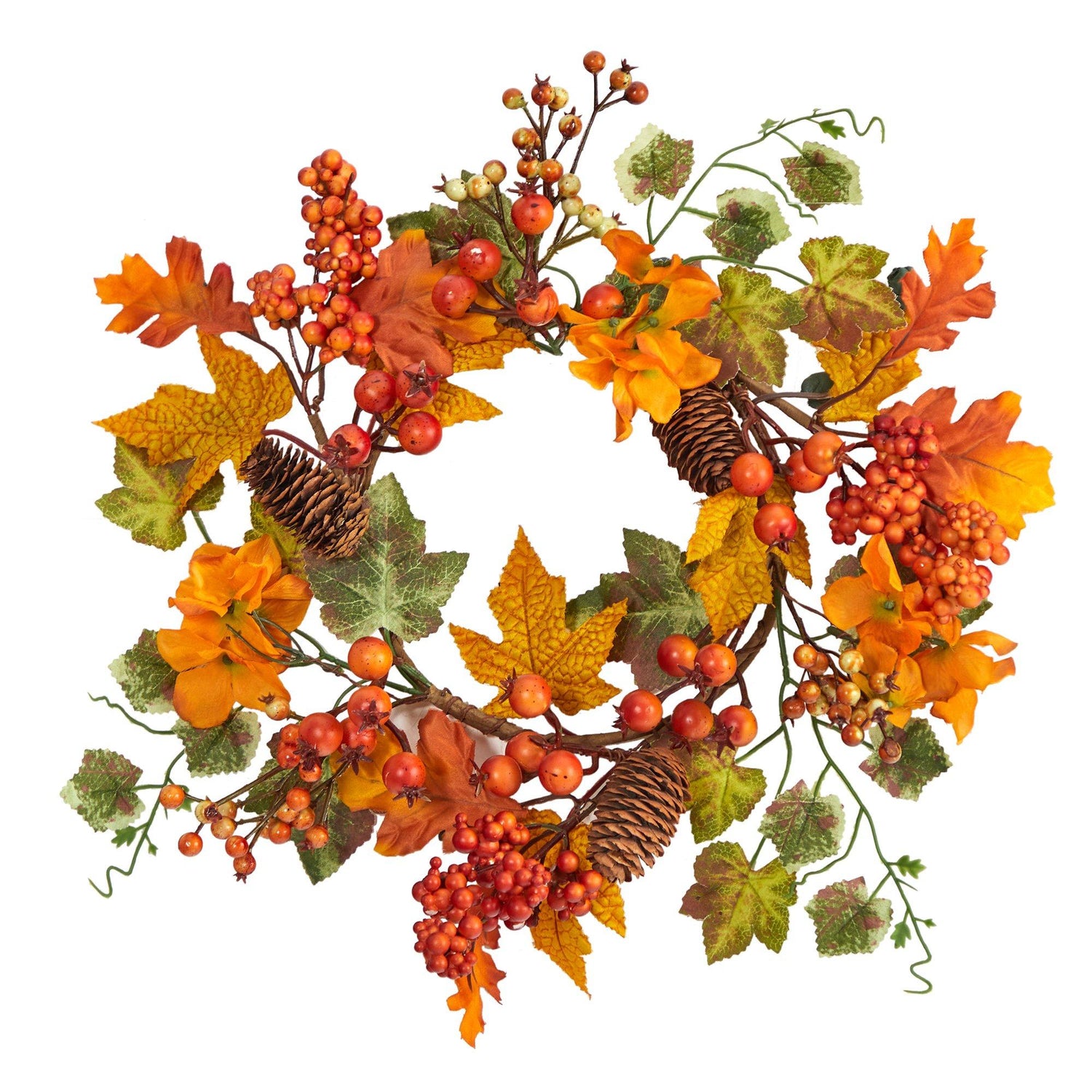 6.5” Autumn Hydrangea and Pinecones Artificial Wreath (Set of 2)