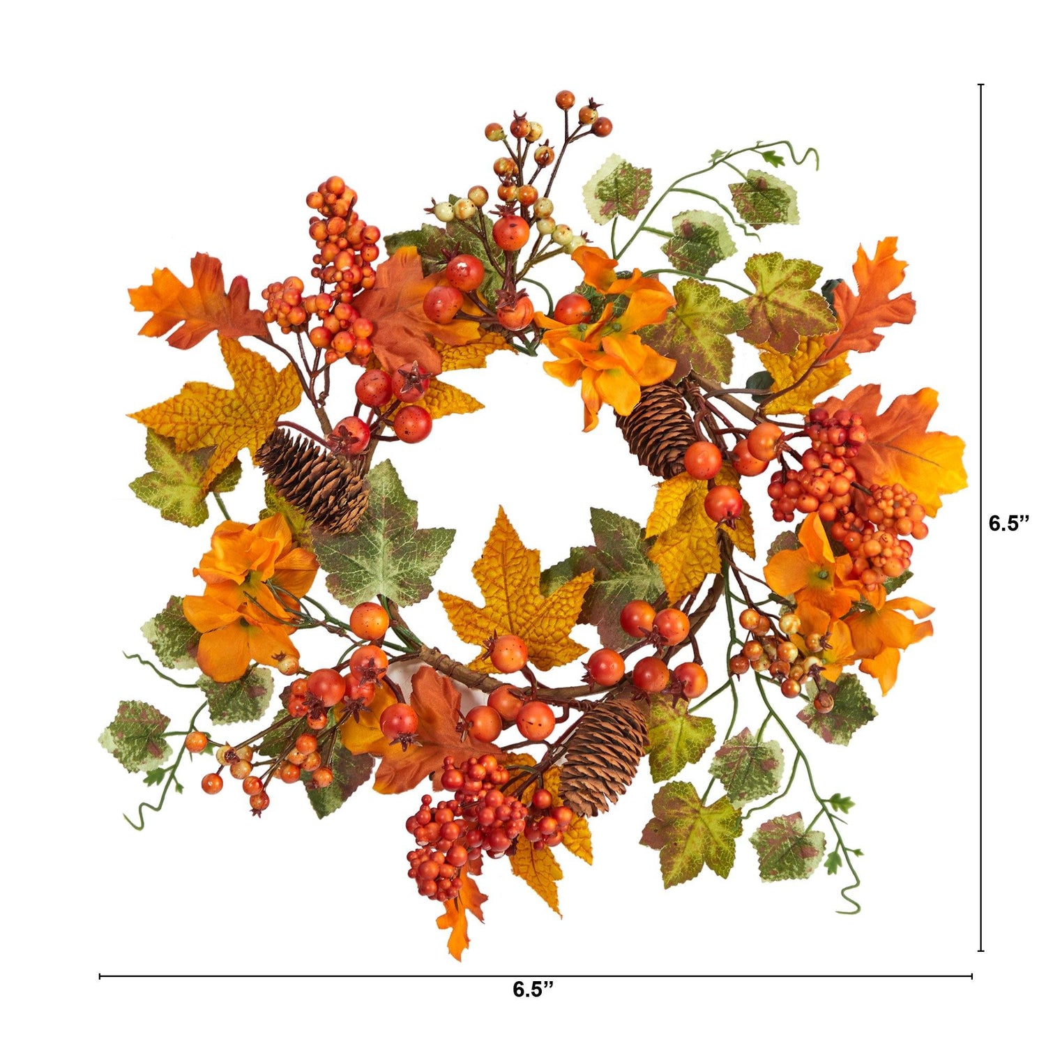 6.5” Autumn Hydrangea and Pinecones Artificial Wreath (Set of 2)