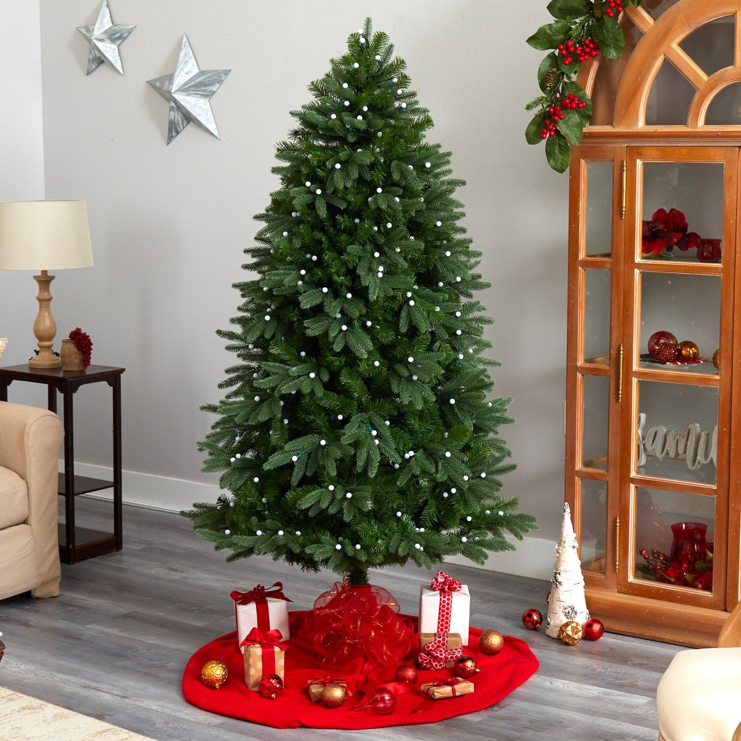 6.5’ Fraser Fir Christmas Tree with 550 Gum Ball LED Lights with Instant Connect Technology and 965 Branches