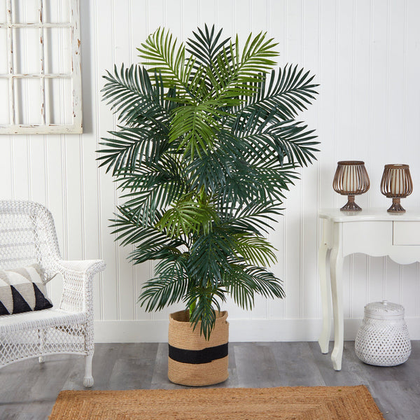 6.5' Golden Cane Artificial Palm Tree in Handmade Natural Cotton Planter