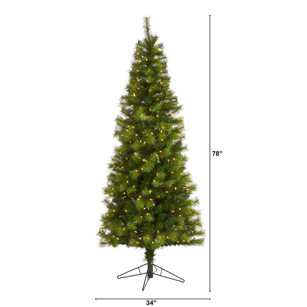 6.5’ Green Valley Pine Artificial Christmas Tree with 300 Warm White LED Lights and 579 Bendable Branches