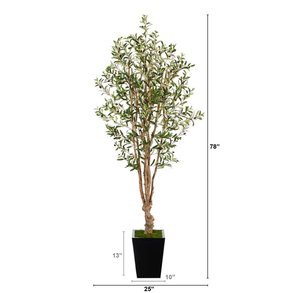 6.5’ Olive Artificial Tree in Black Metal Planter