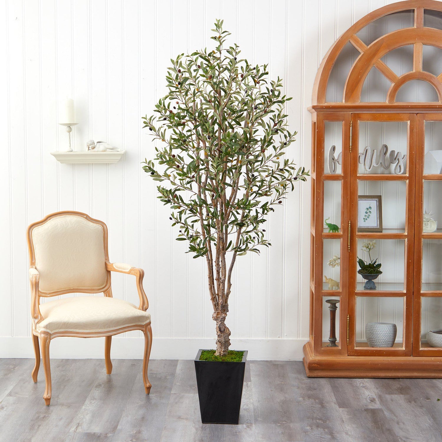 6.5’ Olive Artificial Tree in Black Metal Planter