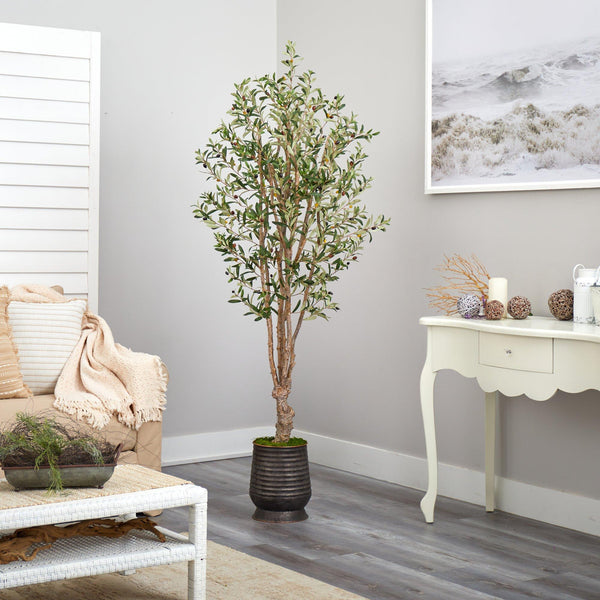 6.5’ Olive Artificial Tree in Ribbed Metal Planter