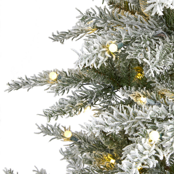 6.5’ Slim Flocked Nova Scotia Spruce Artificial Christmas Tree with 300 Warm White LED Lights and 699 Bendable Branches