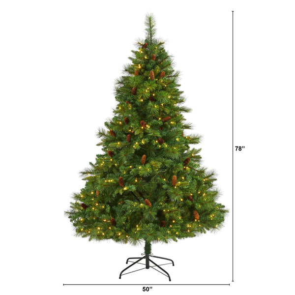 6.5’ West Virginia Full Bodied Mixed Pine Artificial Christmas Tree with 400 Clear LED Lights and Pine Cones