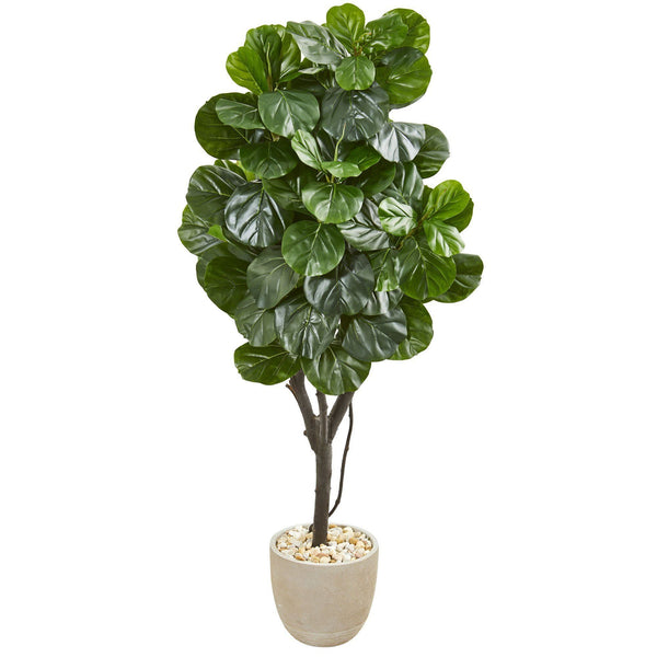 67” Fiddle Leaf Fig Artificial Tree in Sand Stone Planter