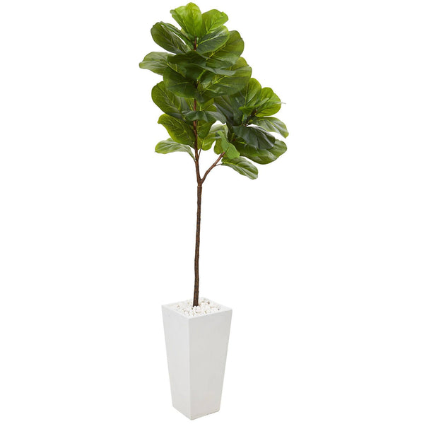 68” Fiddle Leaf Artificial Tree in White Planter (Real Touch)