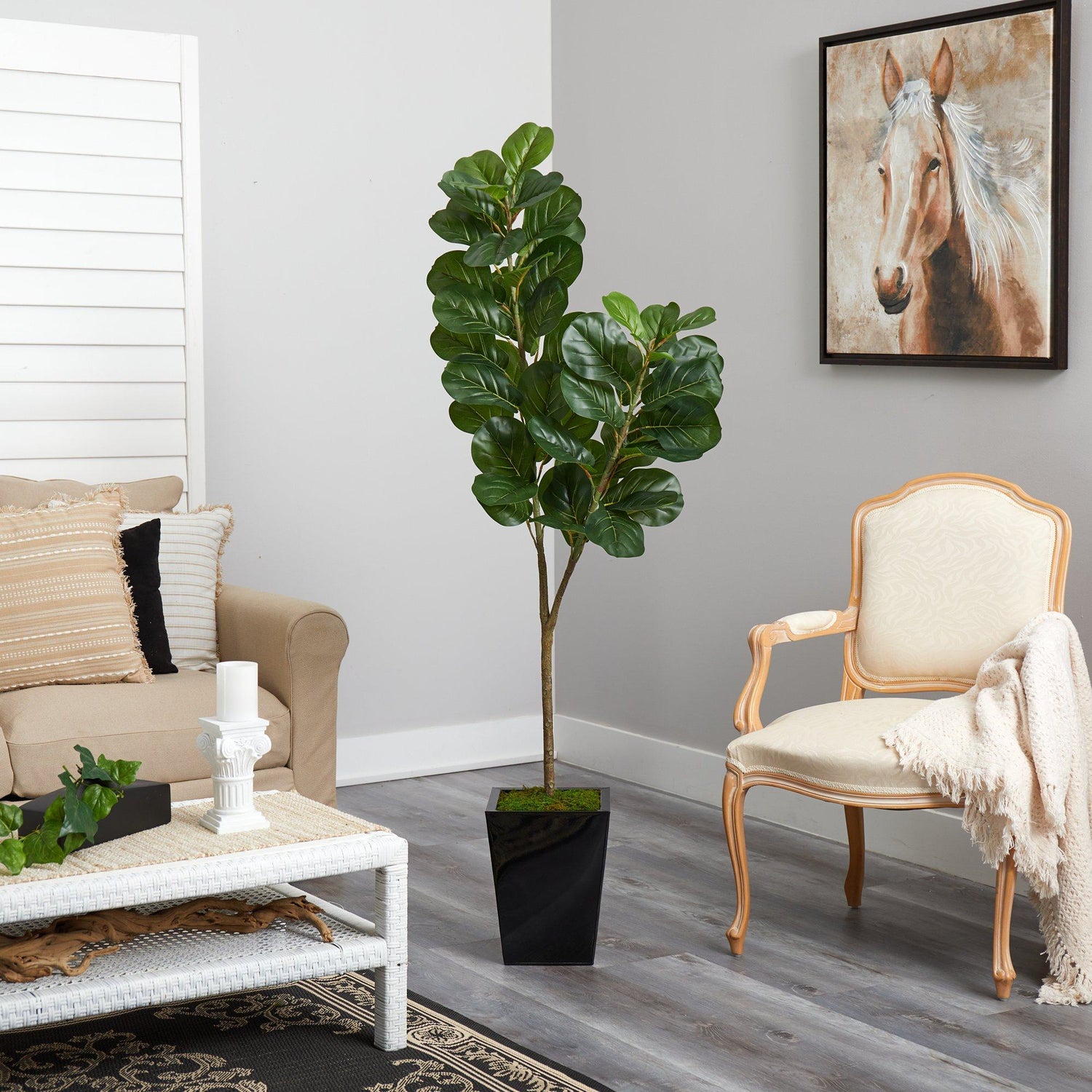 68” Fiddle leaf Fig Artificial Tree in Black Metal Planter